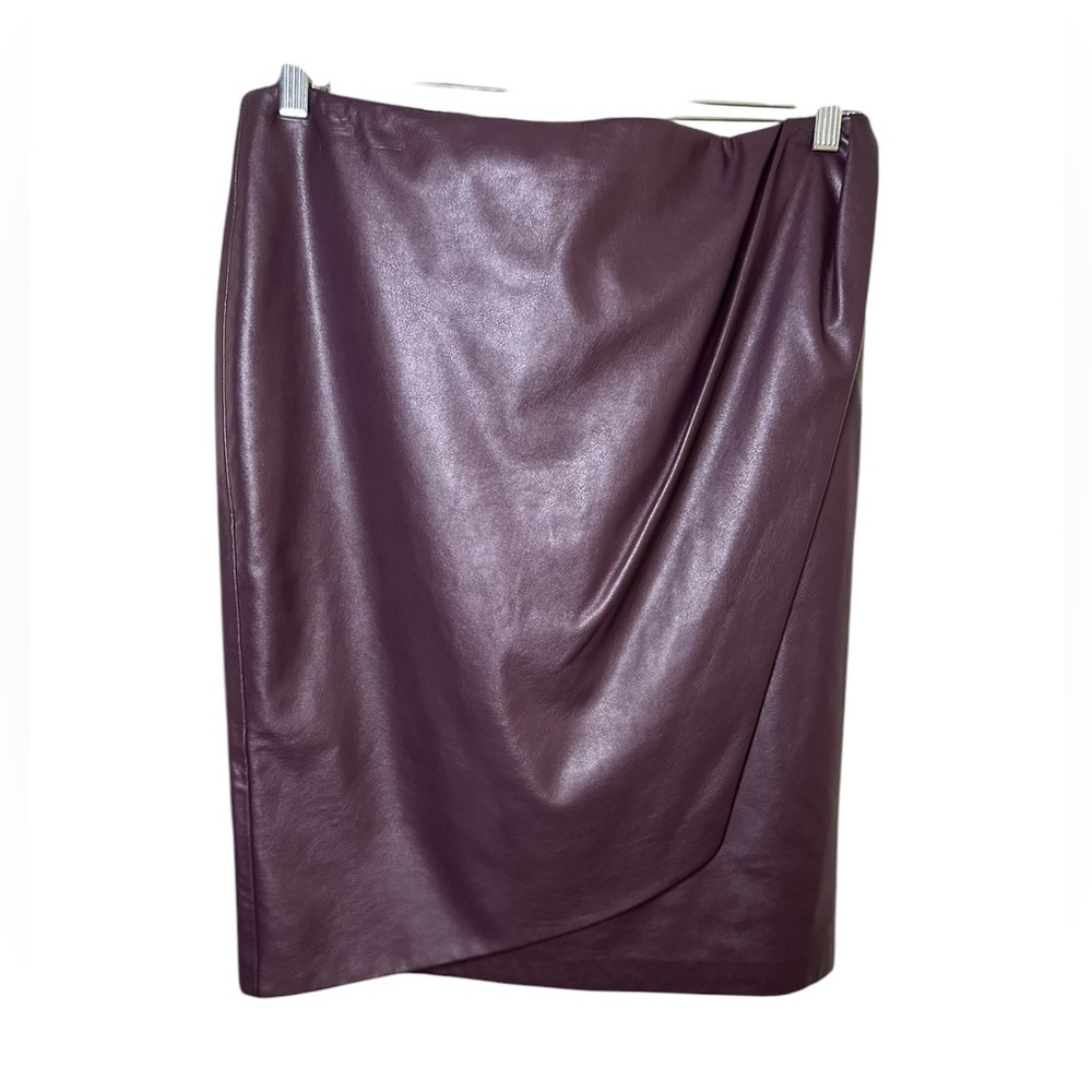 Calvin Klein Plum Faux-Leather Draped Pencil Skirt - Picture 3 of 8